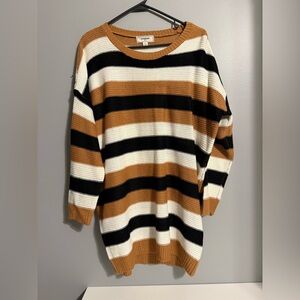 Striped Women's Sweater - Black, White, and Brown